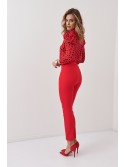 Classic trousers with a belt, red 50160 - Online store - Boutique